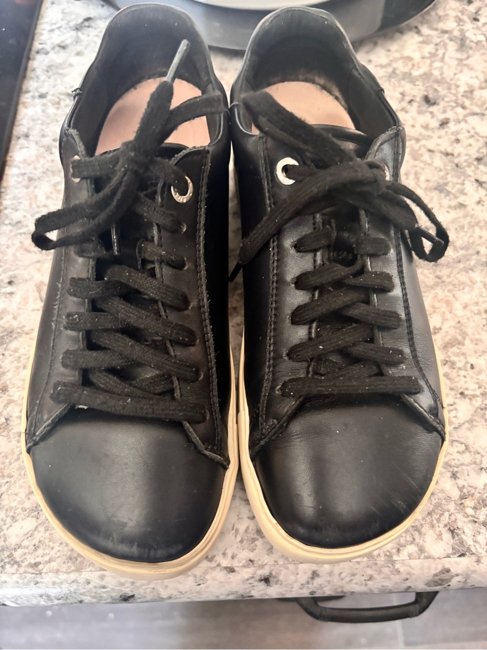 Birkenstock Black Leather Low-Top Sneakers with Cream Sole